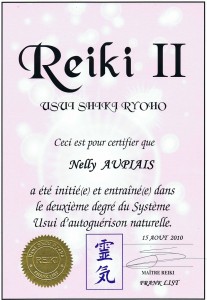 Certificat de stage Reiki 2