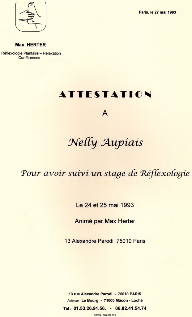 certificat reflexologie plantaire